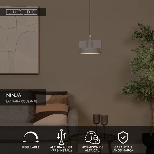Lucide NINJA - Lámpara colgante - Ø 20 cm - 1xE27 - Gris - USP
